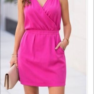 Trina Turk Fuchsia Faux Wrap Sleeveless Dress